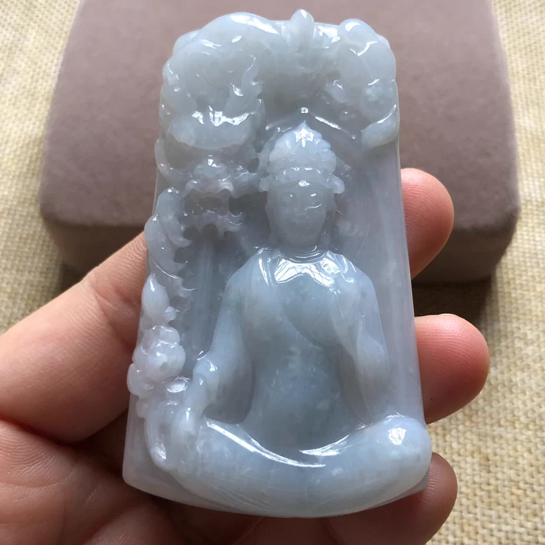 冰糯种御龙观音厚装玉牌挂件吊坠