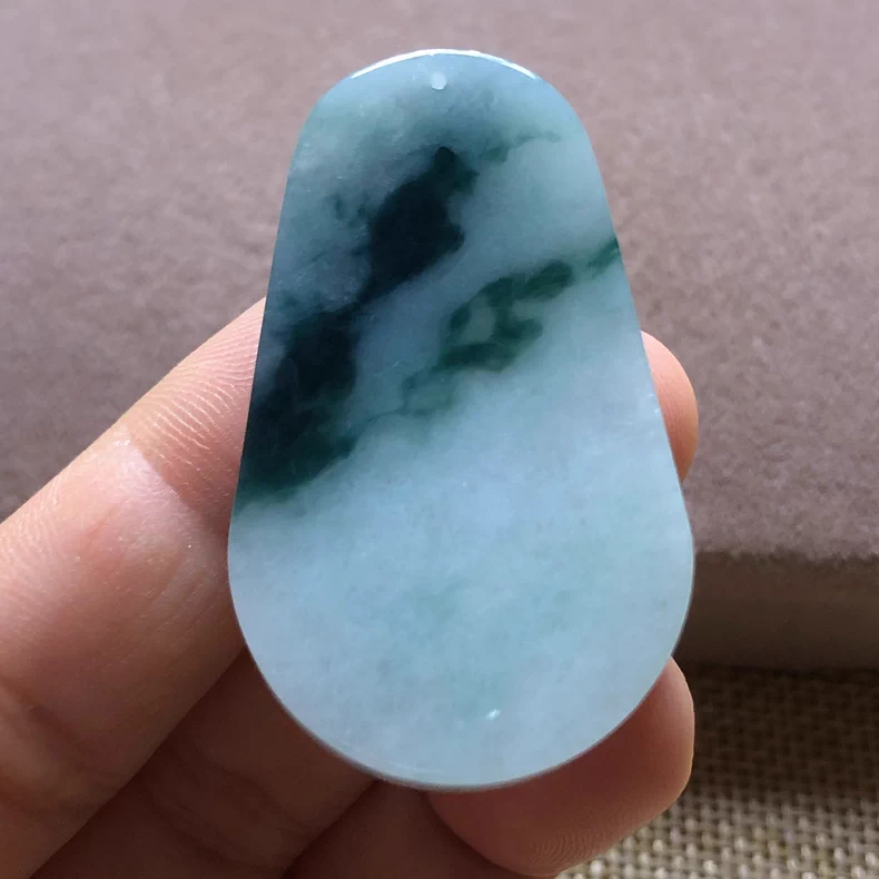 冰糯种飘蓝花平安无事素面玉牌挂